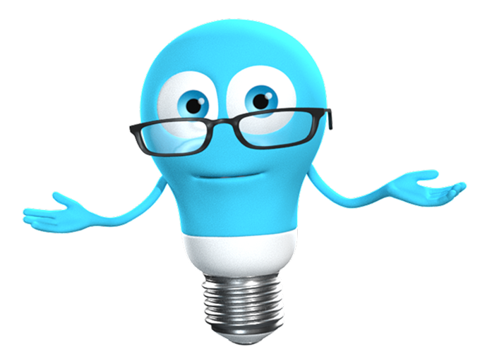 Mascotte ED-e, une ampoule avec des lunettes